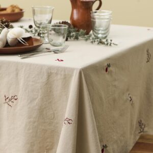 Ib Laursen 6343-76 Dug Tradition kvadratisk med broderede julemotiver hørfarvet Ib Laursen